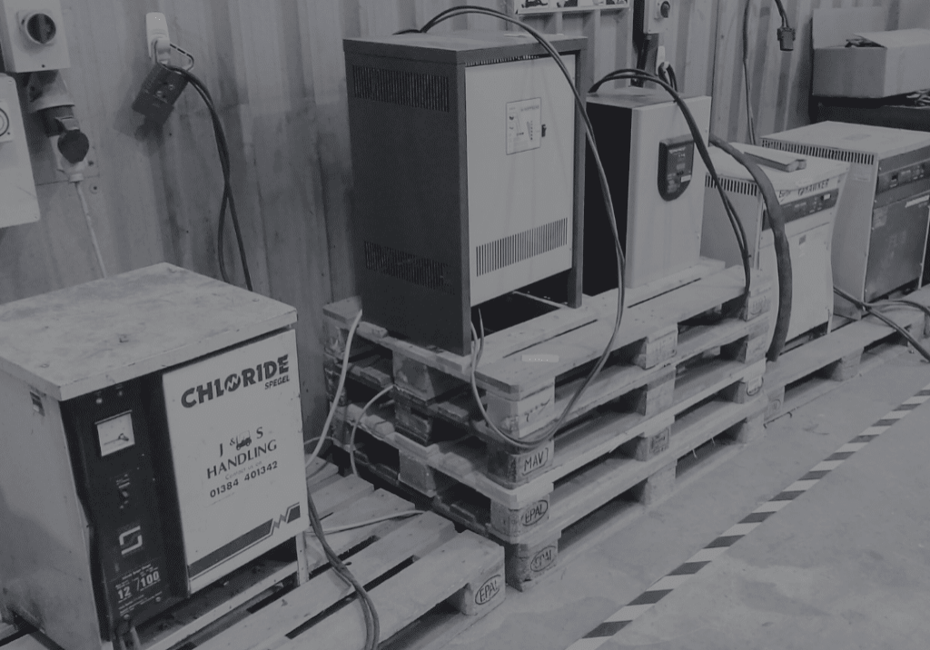 Forklift Chargers on timber pallets during FRA